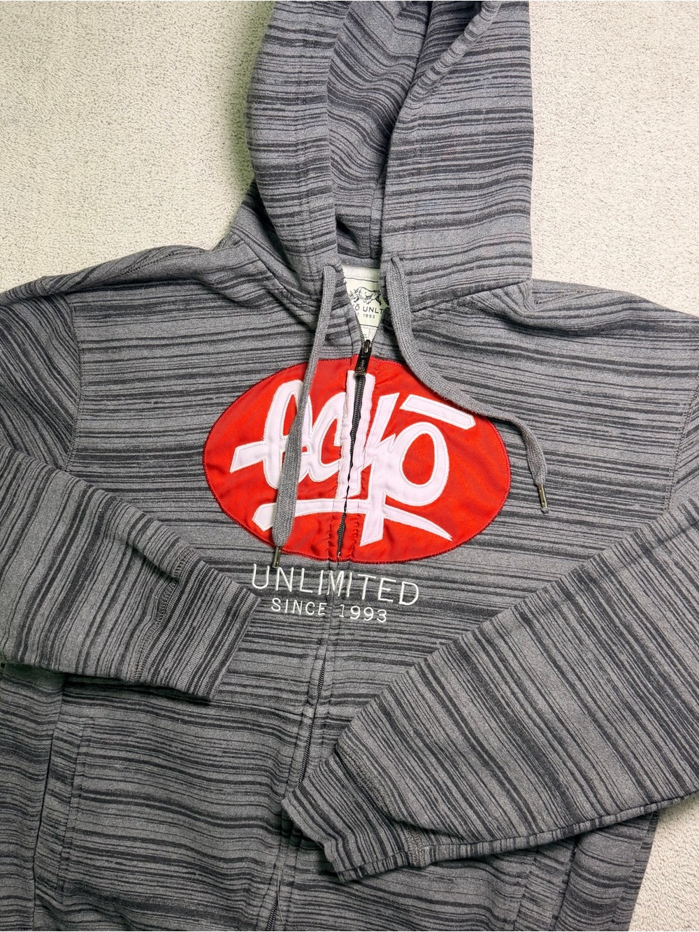 Ecko Unltd Full Zip Hoodie Men’s Large Gray Space Dye Graphic Logo Streetwear